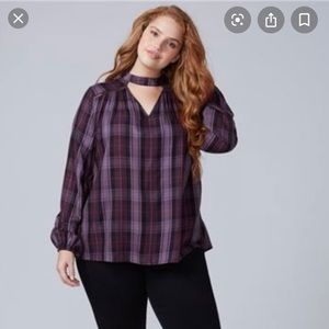Lane Bryant Plaid Choker Top